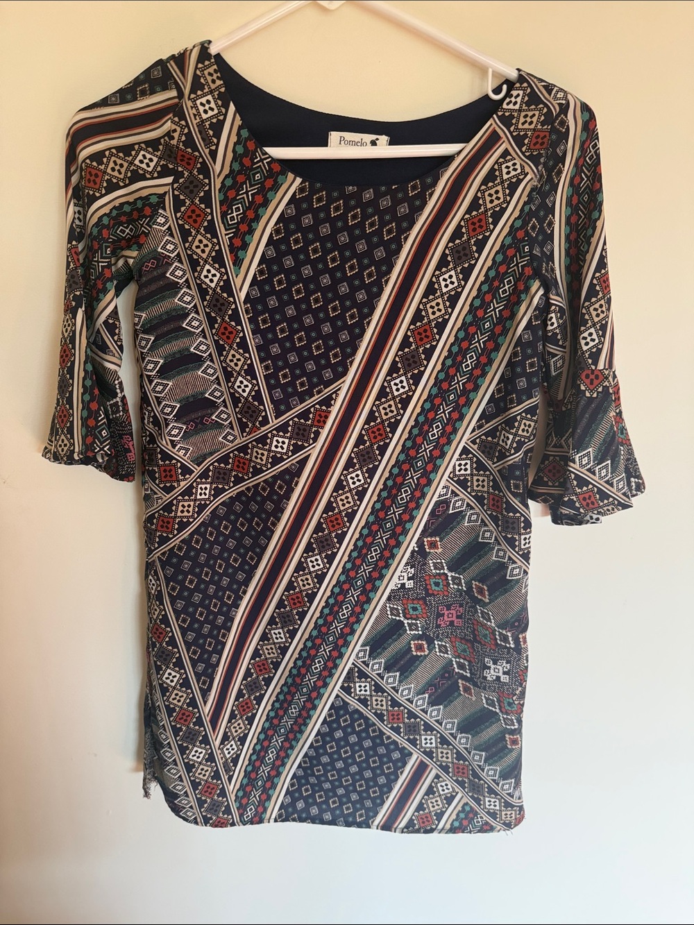 Pomelo Navy Multicolor Geometric Tunic Top